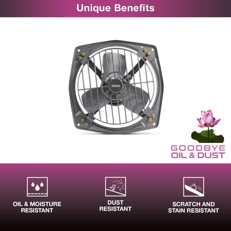Usha Aeroclean 300mm (12Inch) Exhaust Fan | Goodbye Oil & Dust Lacquer Coating | 100% Copper Motor | Scratch&StainResistant | Aerodynamically Balanced Blades | 2Year Warranty| Metallic Grey