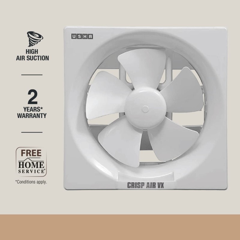 USHA Crisp Air VX 200mm (10-Inch) Exhaust Fan for Bathroom | 100% Copper Motor | Inbuilt Back Shutters |Detachable Oil & Dust Collector | Thermal Fuse Protection | Quiet Operation | White