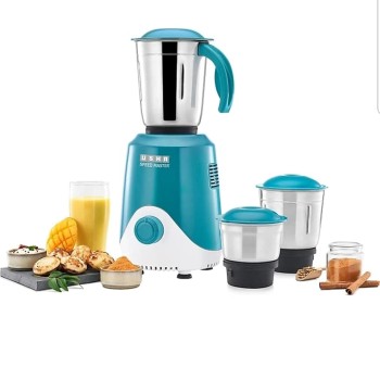 USHA Speed Master 500W with 3 Jars, 100% Copper Motor, 4-fin techno blades for finer grinding, SS Jars with flow breakers, 20000+ RPM, 5 Years Warranty on Motor (Blue and White)