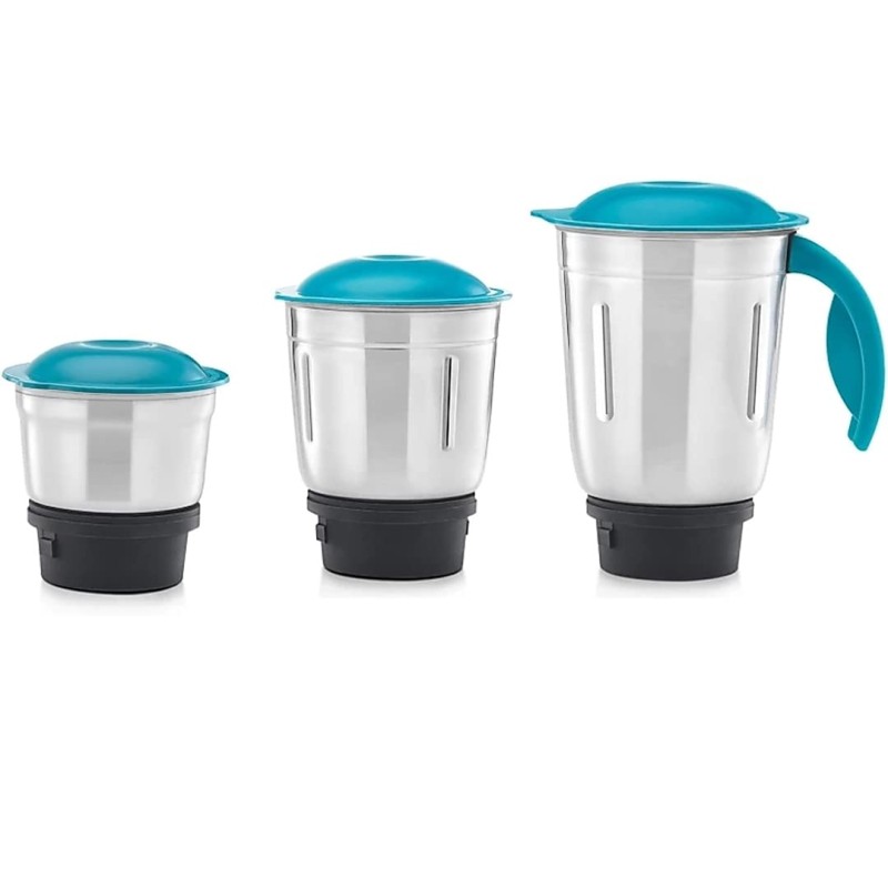 USHA Speed Master 500W with 3 Jars, 100% Copper Motor, 4-fin techno blades for finer grinding, SS Jars with flow breakers, 20000+ RPM, 5 Years Warranty on Motor (Blue and White)