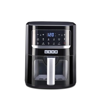 USHA Ichef Smart Air Fryer 4.5L,10 In 1 Functions10 Preset Menu|Digital Display&Touch Panel|Transparent Window|Illuminated Chamber|Turbo Air Circulation|Oil Free Cooking|Auto Pause/Start(Black),1350W