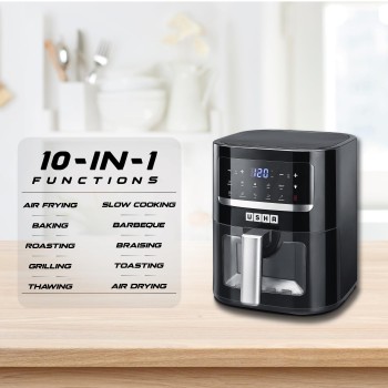 USHA Ichef Smart Air Fryer 4.5L,10 In 1 Functions10 Preset Menu|Digital Display&Touch Panel|Transparent Window|Illuminated Chamber|Turbo Air Circulation|Oil Free Cooking|Auto Pause/Start(Black),1350W
