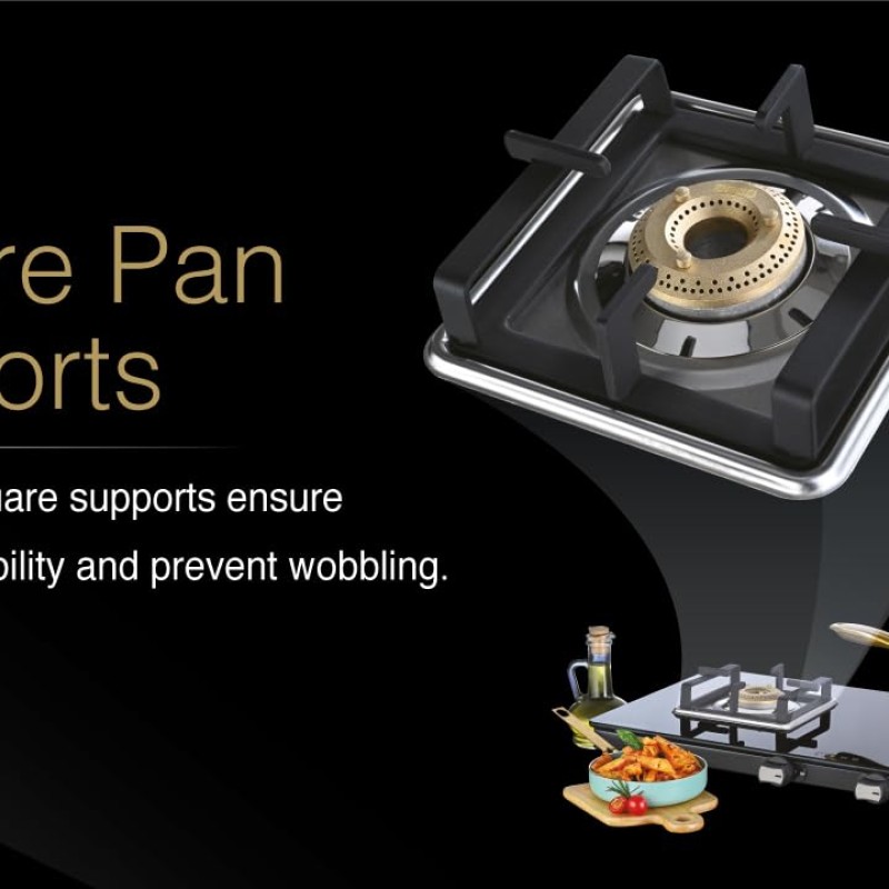 USHA Ebony Slim 2 burner (EBSL2SGC) with stainless steel body, glass cooktop, large space for parallel cooking, square pan support and integrated drip tray