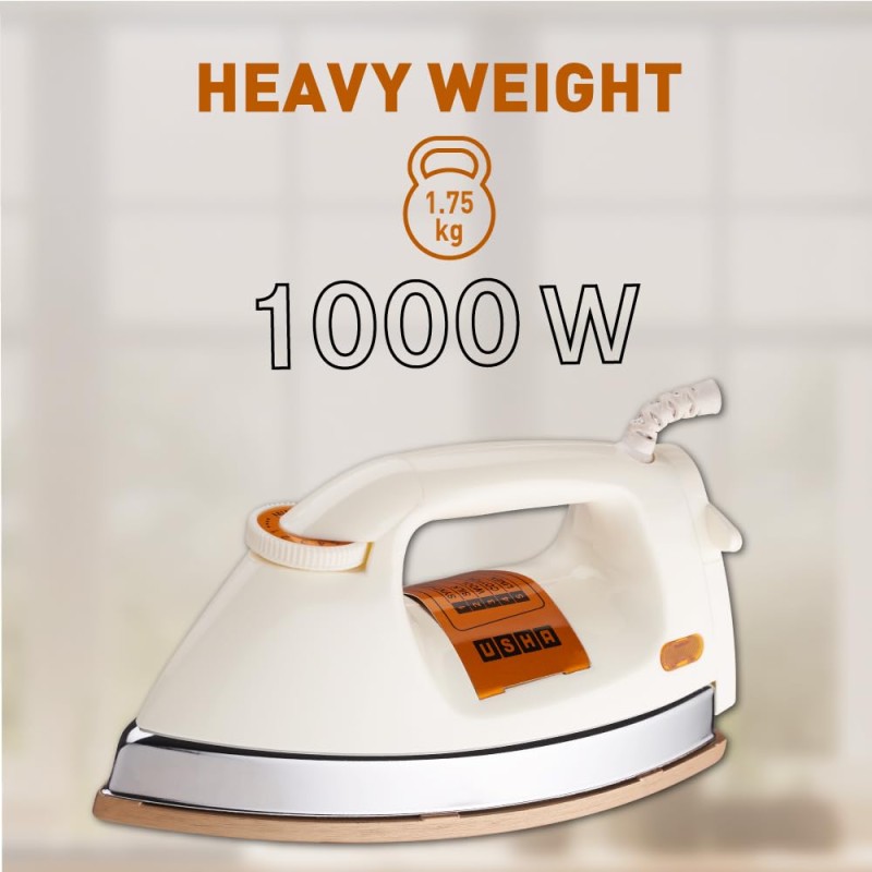 Usha EI 3710 Heavy Weight 1000-Watt Dry Iron, 1.75 Kg(White)