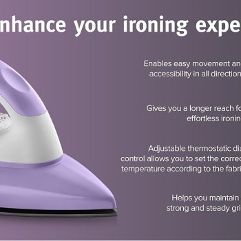 USHA Armor 1100 watts Dry Iron with Shock Proof Plastic Body | Single Coat Black Non Stick Soleplate for Longer Durability|Overheat Safety Shutoff |180° Swivel Cord | 2 Years Warranty|(Purple & White)