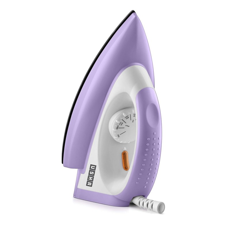 USHA Armor 1100 watts Dry Iron with Shock Proof Plastic Body | Single Coat Black Non Stick Soleplate for Longer Durability|Overheat Safety Shutoff |180° Swivel Cord | 2 Years Warranty|(Purple & White)