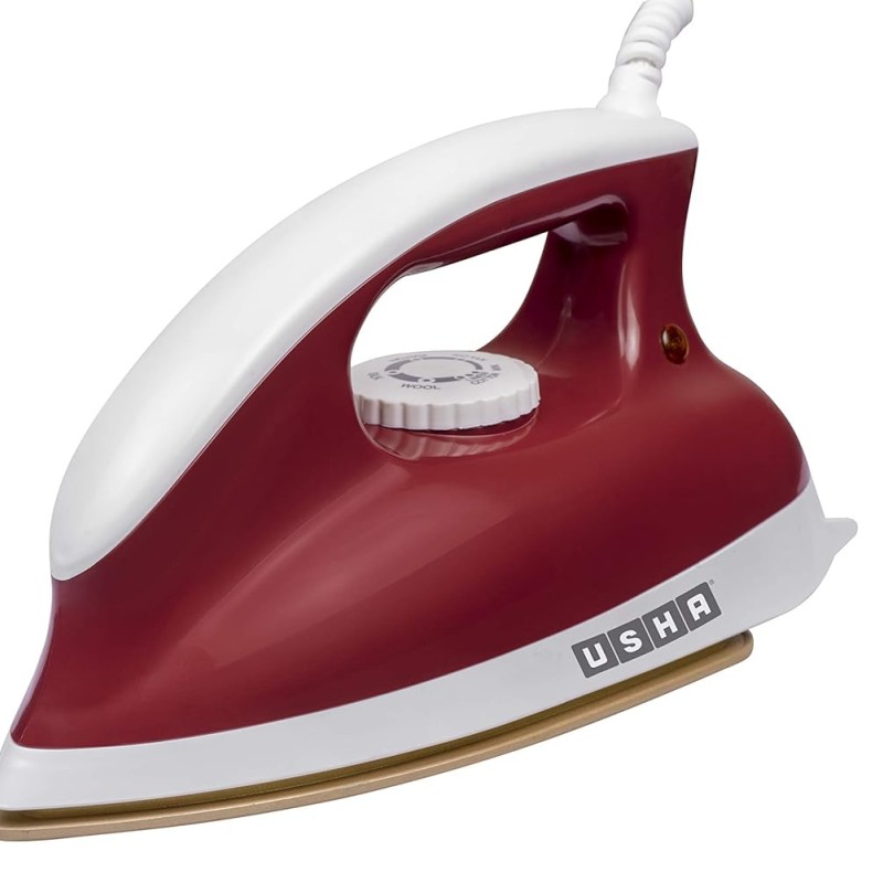 USHA Goliath 1200Watt Dry Iron with 1.8m Long Swivel Cord | Double Coat Golden Non Stick Soleplate for Longer Durability | 360° Swivel Cord | 2 Years Warranty | (Maroon), 1200 watts, Plastic
