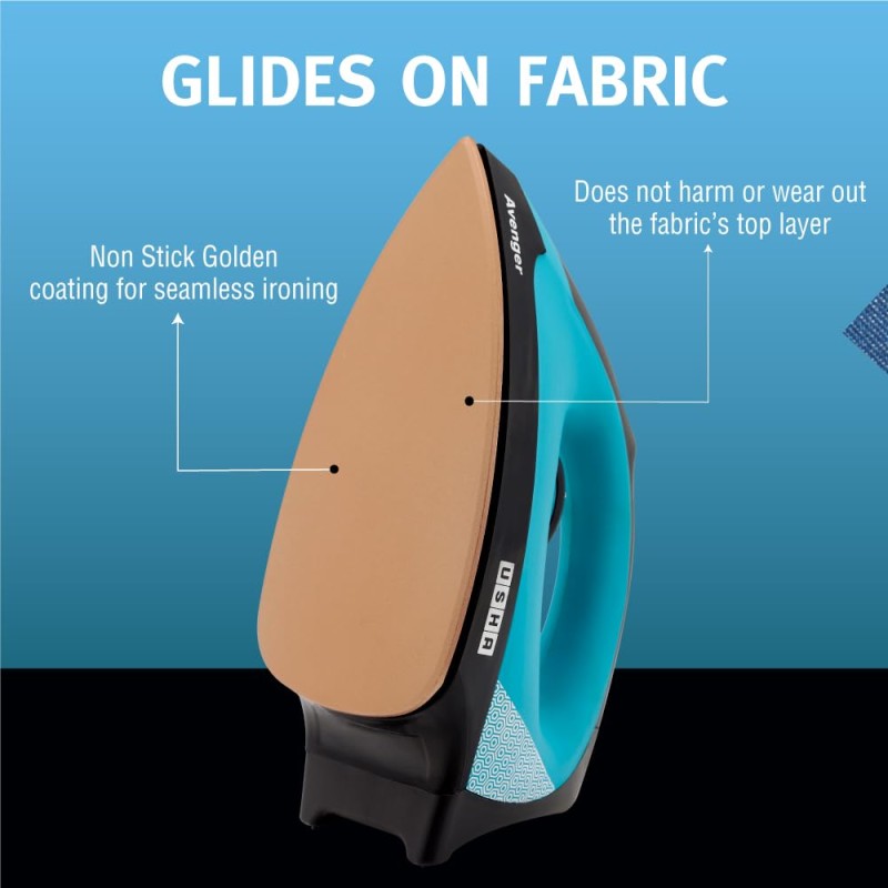 USHA Avenger 1.5 KG Heavy Weight Dry Iron| 1100W| Non-stick Coated Sole Plate For Easy Gliding & Long Life| 1.8 m Long Cord| Dual Layer Safety | 2 Year Warranty