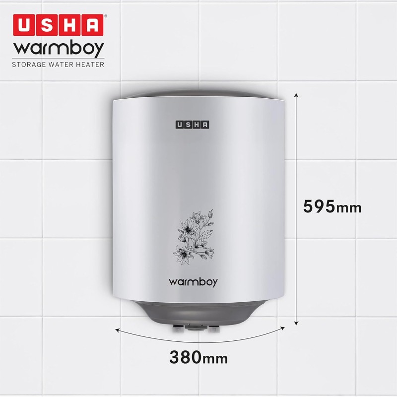 USHA Warmboy 25 Litre Storage Wall Water Heater (White)