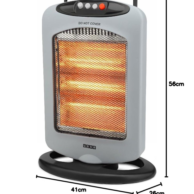 USHA 4003 1200 Watt 3 Rod Halogen Heater with Auto Oscillation Feature and Safety Mesh(Grey)