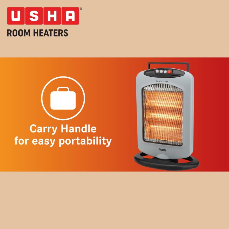USHA 4003 1200 Watt 3 Rod Halogen Heater with Auto Oscillation Feature and Safety Mesh(Grey)