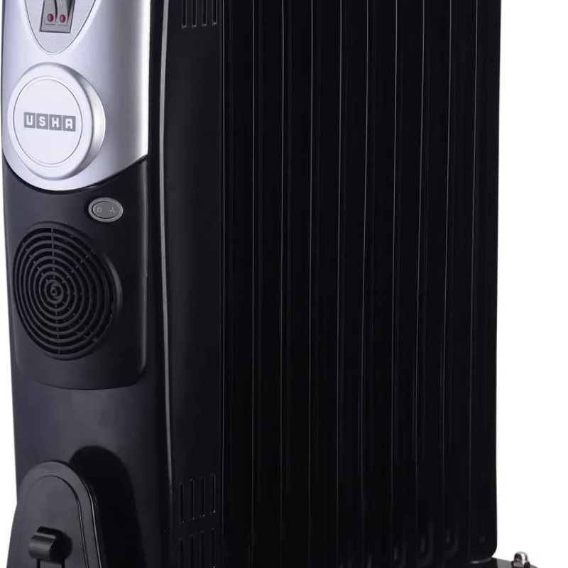 USHA OFR 4211 F PTC 2500W Oil Filled Radiator Room Heater with 11 Fins, 3 Heat Settings, Adjustable Thermostat, Built-in Fan, Overheat & Tip-Over Protection (Black)