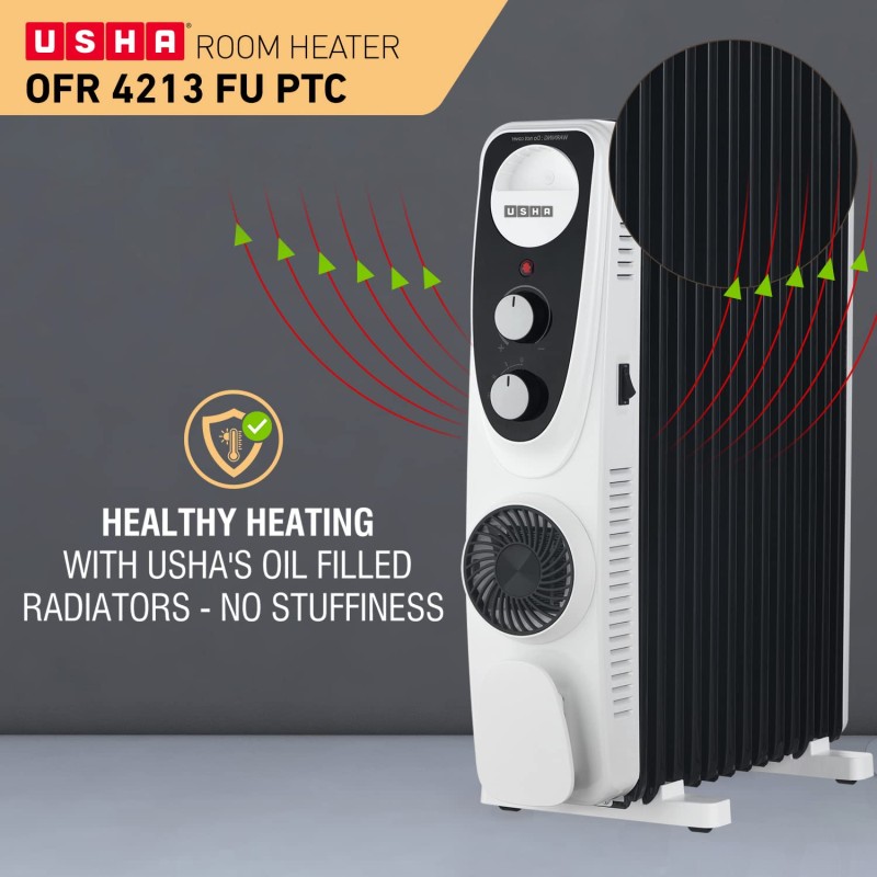 USHA 4209 FU PTC U Shaped 9 Fin Oil Filled Radiator Room Heater (Black),2700 Watts