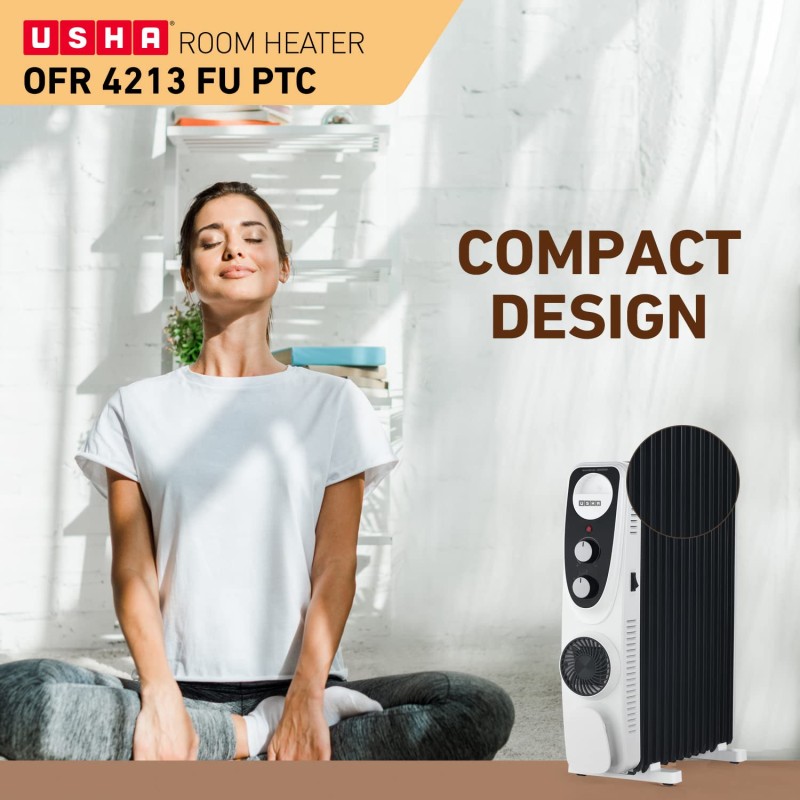 USHA 4209 FU PTC U Shaped 9 Fin Oil Filled Radiator Room Heater (Black),2700 Watts