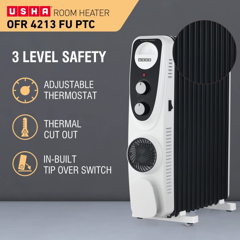 USHA 4209 FU PTC U Shaped 9 Fin Oil Filled Radiator Room Heater (Black),2700 Watts