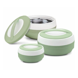 Asian Cosmos Insulated Casserole | Set of 3 Pcs ,600ML, 100ML, 1500ML - GREEN