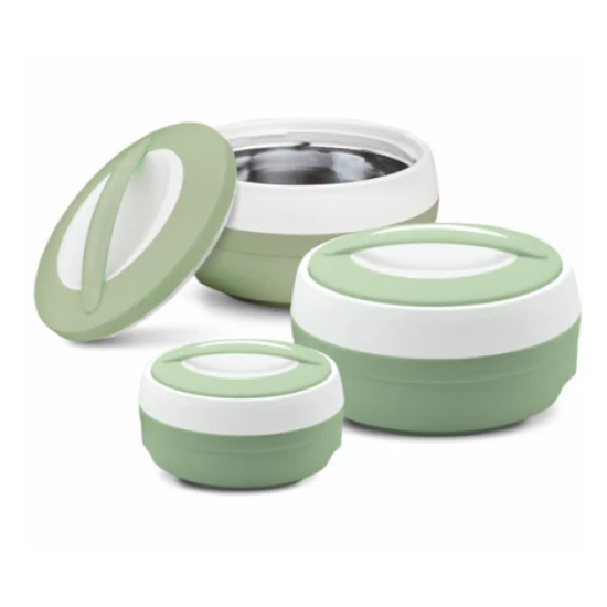 Asian Cosmos Insulated Casserole | Set of 3 Pcs ,600ML, 100ML, 1500ML - GREEN