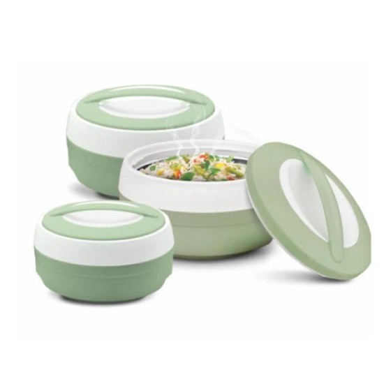 Asian Cosmos Insulated Casserole | Set of 3 Pcs ,600ML, 100ML, 1500ML - GREEN