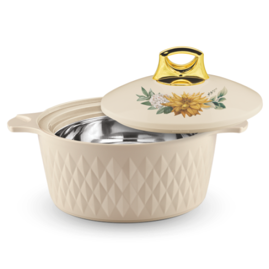 ASIAN Casserole Diamond Stainless Steel  Liner Double Wall Insulated (BEIGE, 1500ML)