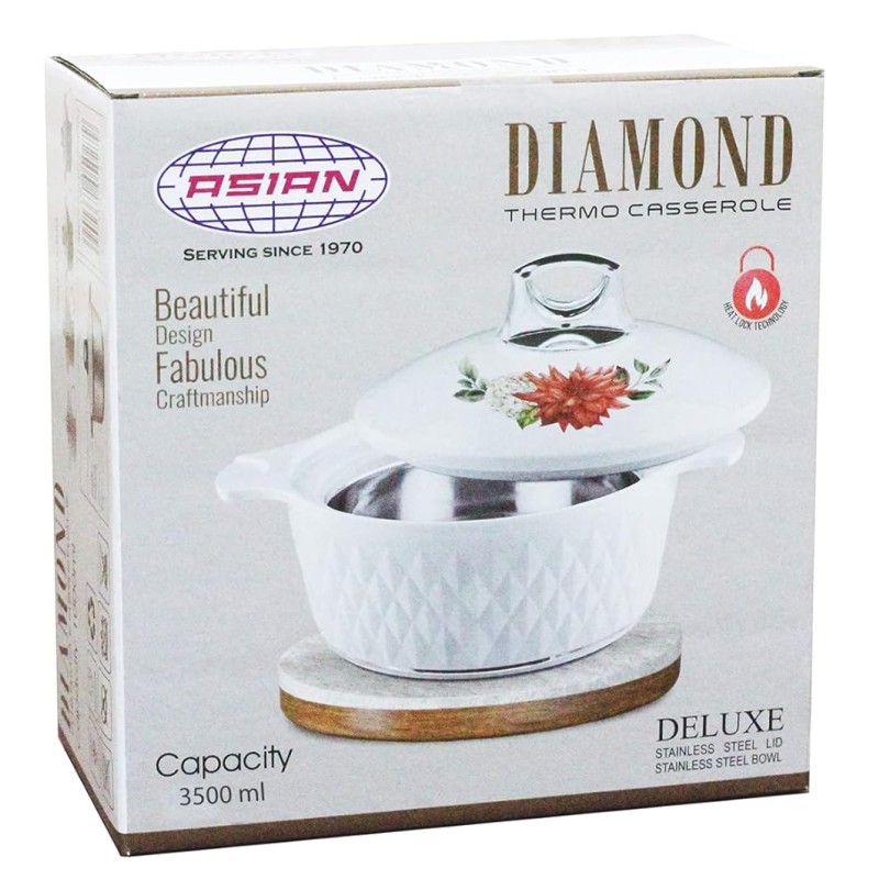 ASIAN Casserole Hotpot, Stainless Steel insulated Hot Pot, Food Warmer, Keeps Food Warm for Hours - Diamond Beige (3500 ML) ASIAN Casserole Hotpot, Stainless Steel insulated Hot Pot, Food Warmer, Keeps Food Warm for Hours - Diamond Beige (3500 ML)