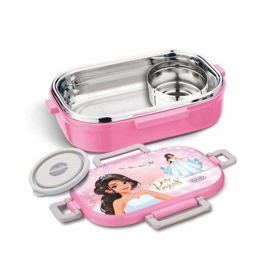 ASIAN Hot Meal Locker Kids Lunch Box With SPOON (Pink, Stainless Steel), 500 milliliter