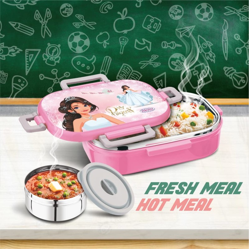 ASIAN Hot Meal Locker Kids Lunch Box With SPOON (Pink, Stainless Steel), 500 milliliter ASIAN Hot Meal Locker Kids Lunch Box With SPOON (Pink, Stainless Steel), 500 milliliter