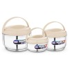 Asian Marco Stainless Steel Insulated N DELUX Hot Pot, Set Of 3Pcs (800ML, 1200ML. 1800ML) - SILVER and BEIGE