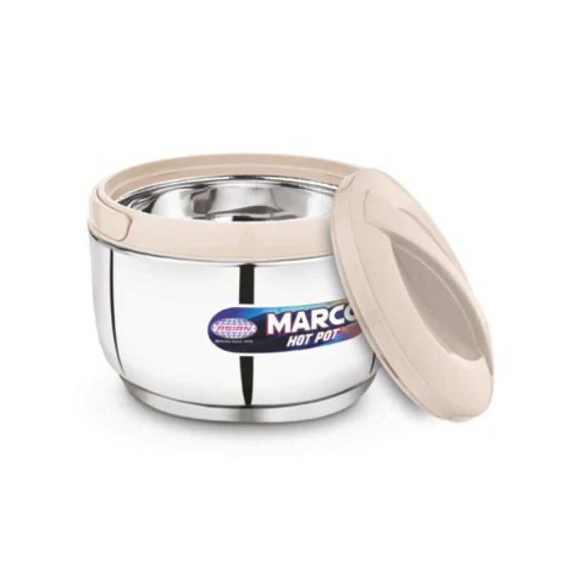 Asian Marco Stainless Steel Insulated N DELUX Hot Pot, Set Of 3Pcs (800ML, 1200ML. 1800ML) - SILVER and BEIGE