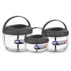 Asian Marco Stainless Steel Insulated N DELUX Hot Pot, Set Of 3Pcs (800ML, 1200ML. 1800ML) - SILVER and BLACK
