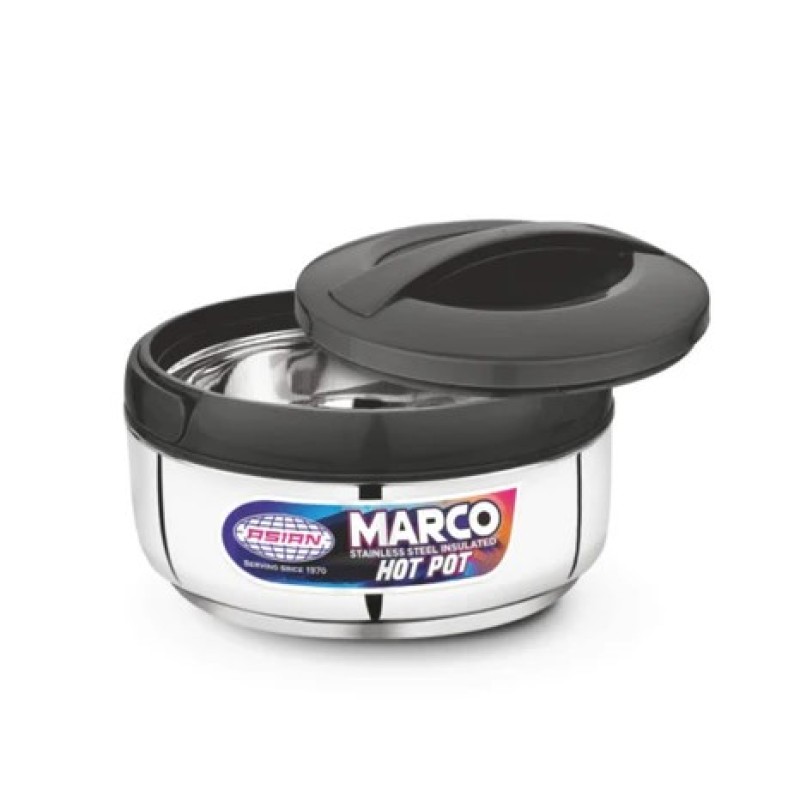 Asian Marco Stainless Steel Insulated N DELUX Hot Pot, Set Of 3Pcs (800ML, 1200ML. 1800ML) - SILVER and BLACK