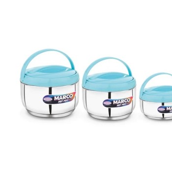 Asian Marco Stainless Steel Insulated N DELUX Hot Pot, Set Of 3Pcs (800ML, 1200ML. 1800ML) - SILVER & BLUE Asian Marco Stainless Steel Insulated N DELUX Hot Pot, Set Of 3Pcs (800ML, 1200ML. 1800ML) - SILVER & BLUE