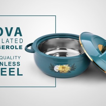 Asian Nova Inner Steel Casserole, 1600 ml, BLUE |PU Insulated| BPA Free | Odour Proof| Food Grade | Easy to Carry | Easy to Store | Ideal for Chapatti | Roti | Serving Casserole