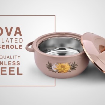 Asian Nova Inner Steel Casserole, 2500 ml, Rose Beige |PU Insulated| BPA Free | Odour Proof| Food Grade | Easy to Carry | Easy to Store | Ideal for Chapatti | Roti | Serving Casserole
