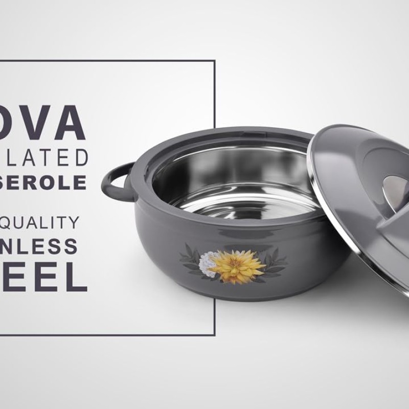 Asian Nova Inner Steel Casserole, 2500 ml, Grey |PU Insulated| BPA Free | Odour Proof| Food Grade | Easy to Carry | Easy to Store | Ideal for Chapatti | Roti | Serving Casserole