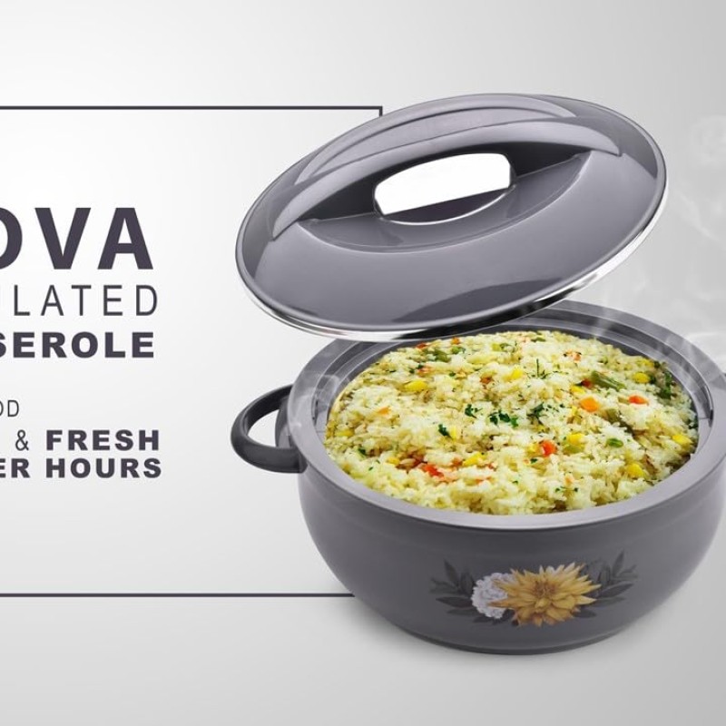 Asian Nova Inner Steel Casserole, 2500 ml, Grey |PU Insulated| BPA Free | Odour Proof| Food Grade | Easy to Carry | Easy to Store | Ideal for Chapatti | Roti | Serving Casserole