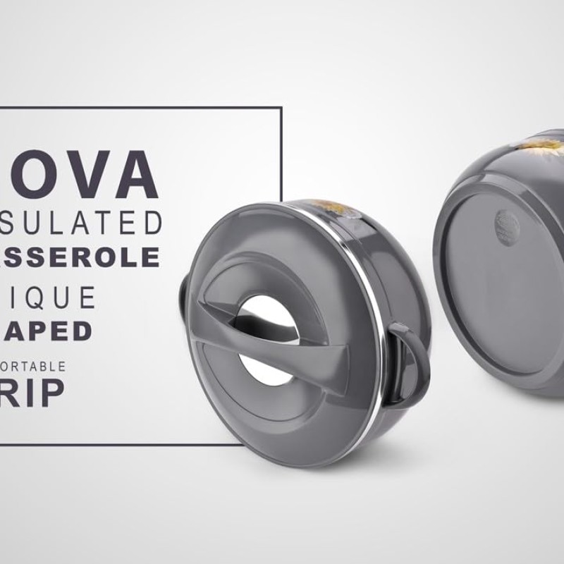 Asian Nova Inner Steel Casserole, 2500 ml, Grey |PU Insulated| BPA Free | Odour Proof| Food Grade | Easy to Carry | Easy to Store | Ideal for Chapatti | Roti | Serving Casserole