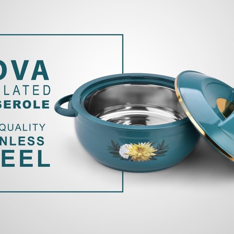 Asian Nova Inner Steel Casserole, 5500 ml, Blue |PU Insulated| BPA Free | Odour Proof| Food Grade | Easy to Carry | Easy to Store | Ideal for Chapatti | Roti | Serving Casserole