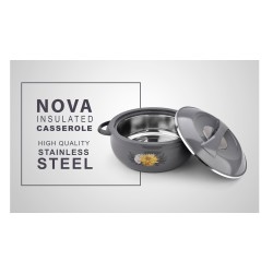 Asian Nova Inner Steel Casserole, 5500 ml, Grey |PU Insulated| BPA Free | Odour Proof| Food Grade | Easy to Carry | Easy to Store | Ideal for Chapatti | Roti | Serving Casserole