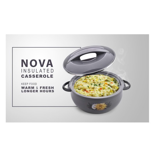 Asian Nova Inner Steel Casserole, 7500 ml, Grey |PU Insulated| BPA Free | Odour Proof| Food Grade | Easy to Carry | Easy to Store | Ideal for Chapatti | Roti | Serving Casserole