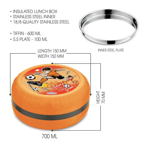 ASIAN Plastowares Orbit Leakproof Insulated Stainless Steel Compartment Lunch Box for Kids, Office, School - Airtight, Keeps Food Hot, BPA-Free, Best for Meal Prep Double Decker - 450 ML- Orange