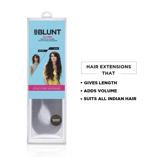 BBlunt B Long Length and Volume Clip on Hair Extension, Natural Brown