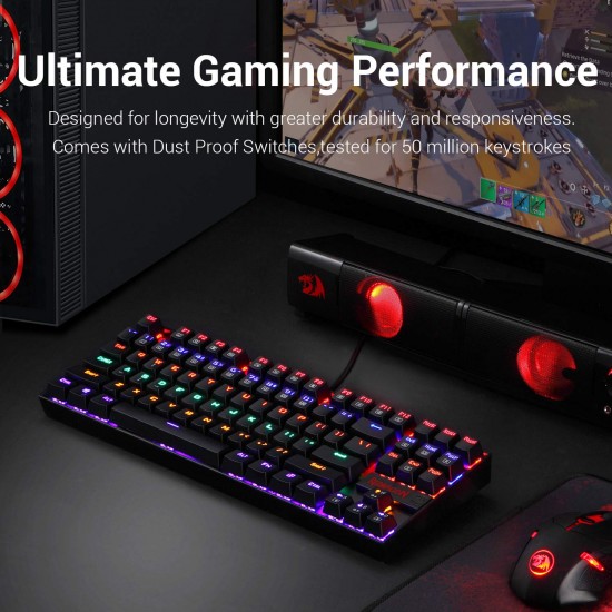 Redragon Kumara K552 Rainbow LED Backlit TKL Ten Key-Less Mechanical Wired Gaming Keyboard Without Numlock Keys (Black)Redragon Kumara K552 Rainbow LED Backlit TKL Ten Key-Less Mechanical Wired Gaming Keyboard Without Numlock Keys (Black)