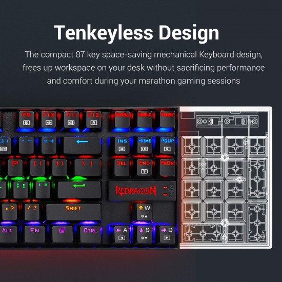 Redragon Kumara K552 Rainbow LED Backlit TKL Ten Key-Less Mechanical Wired Gaming Keyboard Without Numlock Keys (Black)Redragon Kumara K552 Rainbow LED Backlit TKL Ten Key-Less Mechanical Wired Gaming Keyboard Without Numlock Keys (Black)