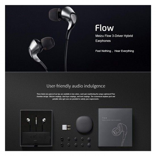 Meizu Flow 3-Driver Hybrid Earphones (Silver),in-Ear,Wired