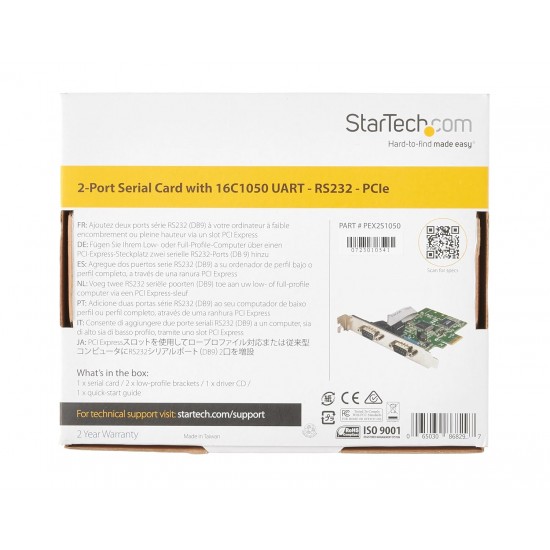 StarTech.com PCI Express Serial Card – 2 Port – Dual Channel 16C1050 UART – Serial Port PCI Card – Serial Expansion Card