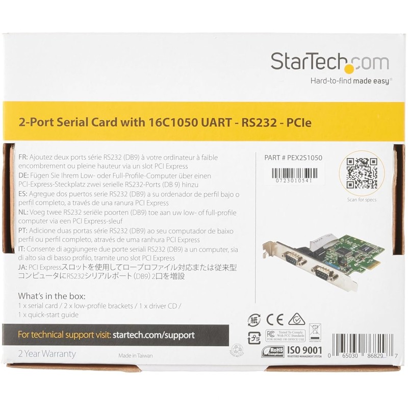 StarTech.com PCI Express Serial Card � 2 Port � Dual Channel 16C1050 UART � Serial Port PCI Card � Serial Expansion Card StarTech.com PCI Express Serial Card � 2 Port � Dual Channel 16C1050 UART � Serial Port PCI Card � Serial Expansion Card