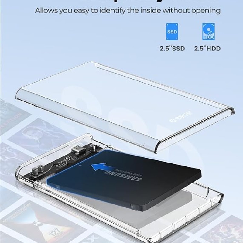 ORICO 2.5" External Hard Drive Enclosure, SATA III to USB Type-C for HDD/SSD [Hard Drive NOT Included]