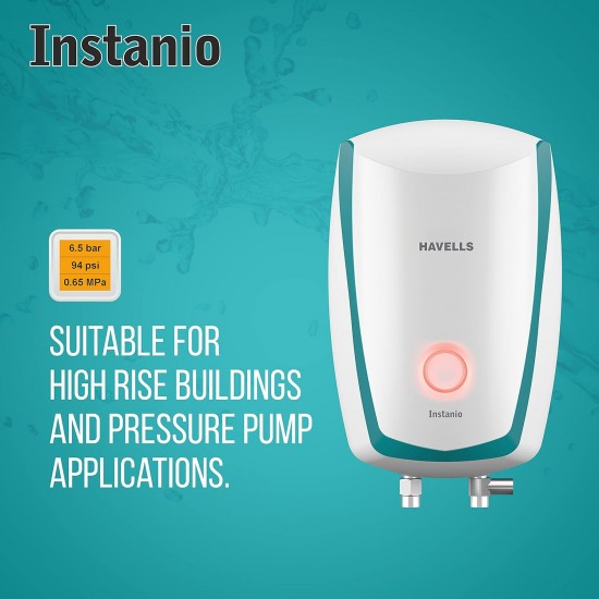 Havells Instanio 1-Litre 3KW Instant Water Heater (Geyser), White Blue, Wall Mounting