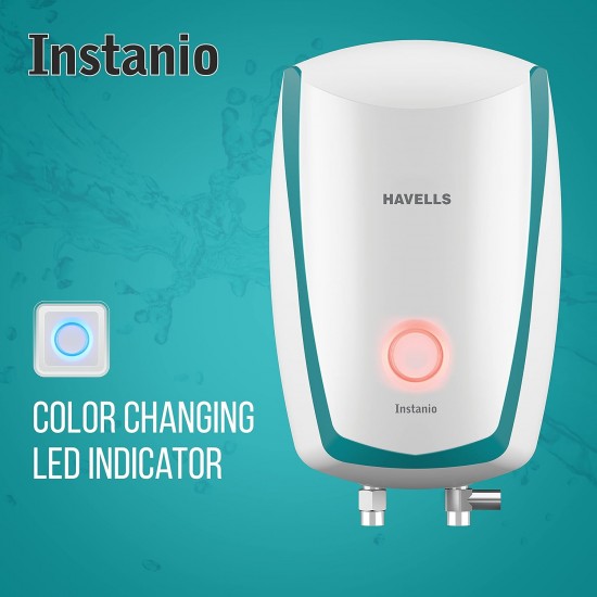 Havells Instanio 1-Litre 3KW Instant Water Heater (Geyser), White Blue, Wall Mounting