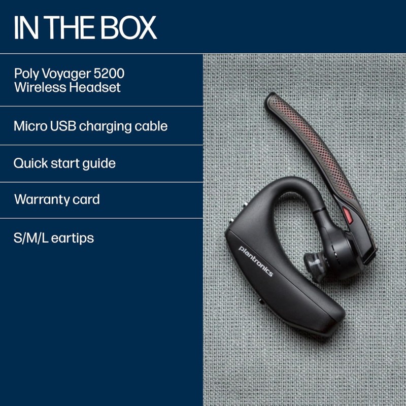 Poly Voyager 5200 Wireless Headset,Single-Ear W/Noise-Canceling Mic - Black Poly Voyager 5200 Wireless Headset,Single-Ear W/Noise-Canceling Mic - Black